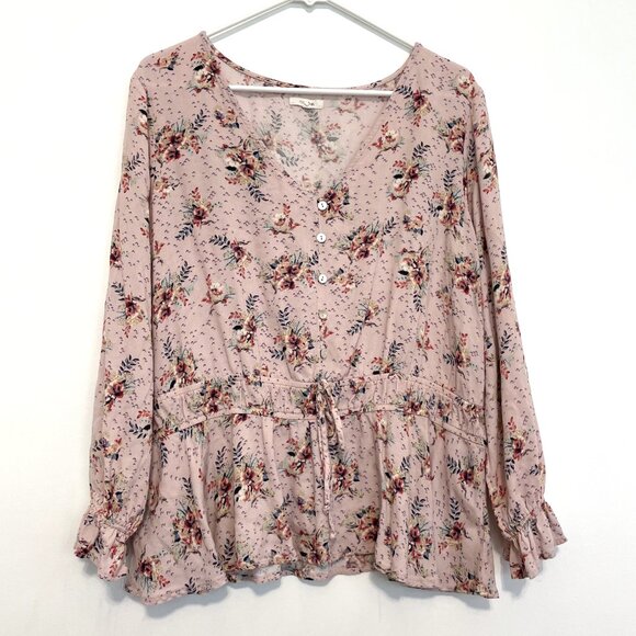 MAURICES 1 Plus Size Pink Floral Smock Waist Blouse Boho Long Sleeve Peasant Top - Picture 2 of 15